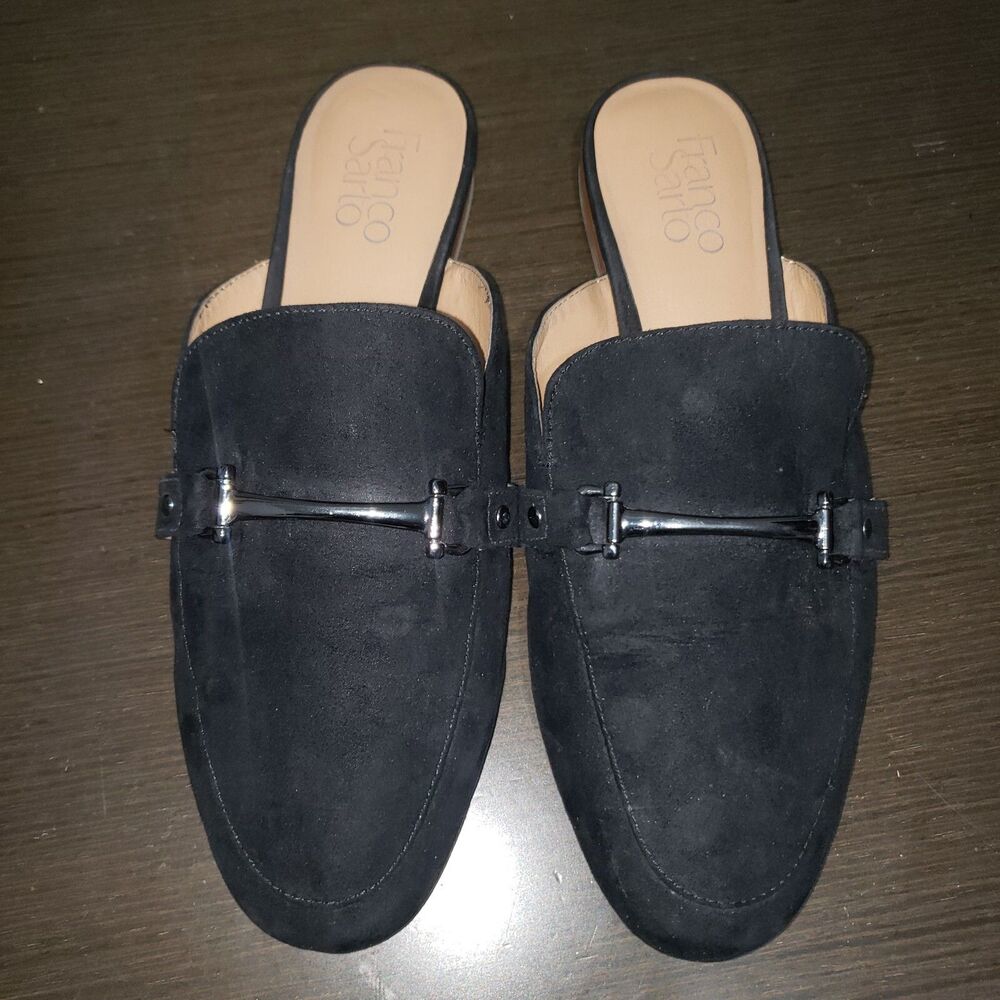 Franco Sarto Dionne Black Faux Suede  Slip On Slide  Open Back Flat Shoes 8M